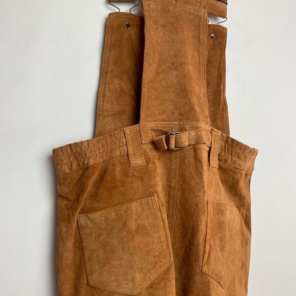 Vintage 90s Western Boho Cottagecore Suede Leather Overall Romper Shorts Sz M - Picture 5 of 10